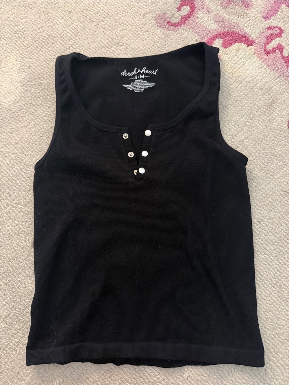 Derek Heart Black Ribbed Henley Sleeveless Top